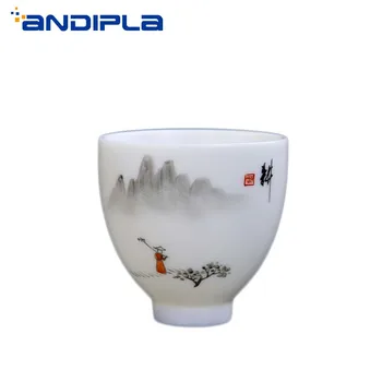 

Boutique White Jade Porcelain Hand Painted Small Tea Cup Chinese Kung Fu Tea Set Master Cup Ceramic Tea Bowl Teaware Drinkware