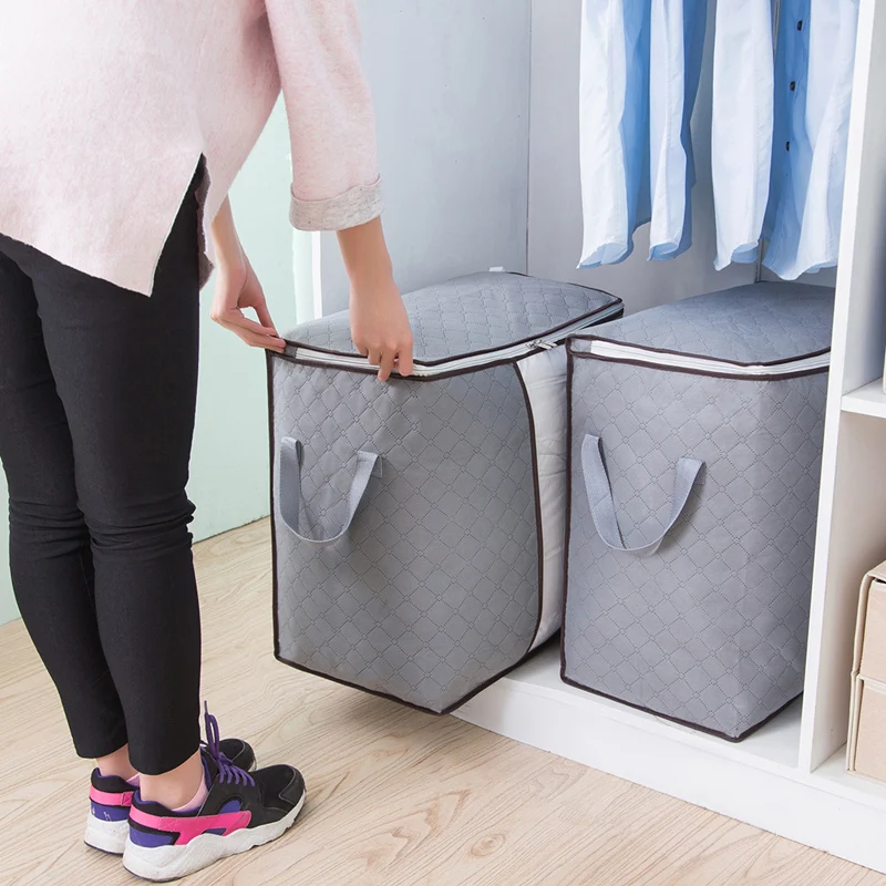 Easy Tidy Non-Woven Farbics Quilt Storage Bag With Window Multifunction Closet Organizer For Underbed 2 Sizes Wardrobe Organizer