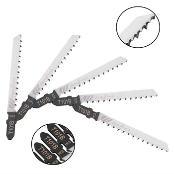 

5pcs T101B Jigsaw Blades Mayitr High Carbon Steel Saw Blade 100mm For Softwood & Hardwood Wood Plywood Plastics Cutting