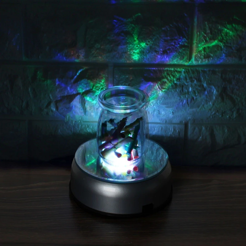 New 7 LED 4'' Unique Rotating Crystal Display Base Stand White Light W/AC Adapter
