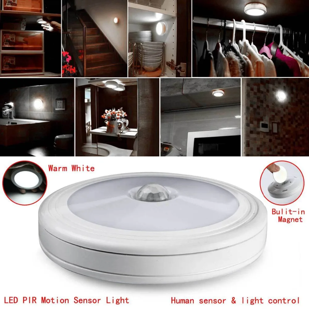 PIR Motion Sensor Magnetic Infrared LED Night Light Auto On Off Indoor Outdoor Passageway Stairway Wardrobe