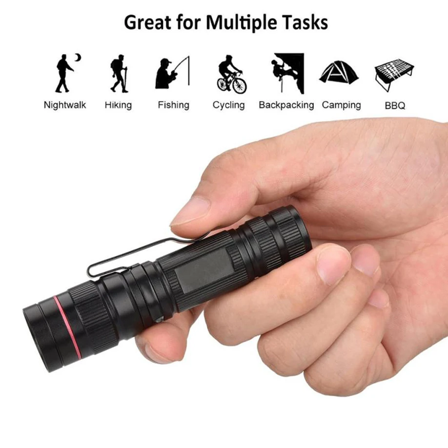3000LM Mini Zoomable CREE XM-L Q5 LED 18650 Flashlight Torch Super Bright Lamp