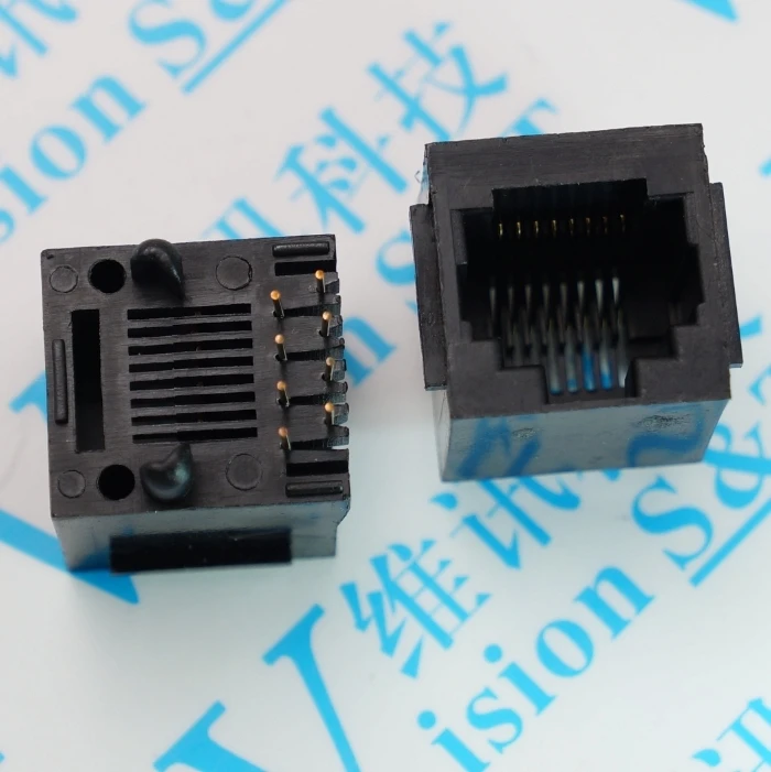 

5224 8P8C Full Plastic Bring Ears RJ45 Vertical Network Socket Directly Insert 180 Degree Bring Shield
