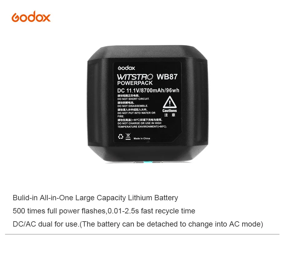 Godox WB87 аккумулятор 11,1 V 8700mAh для AD600 AD600B AD600BM AD600M студийные вспышки