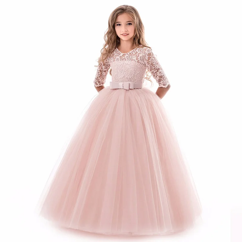 Кружевные свадебные платья элегантные вечерние платья для девочек-подростков детское длинное платье-пачка принцессы для девочек от 4 до 14 лет, WGD0033 - Цвет: pink