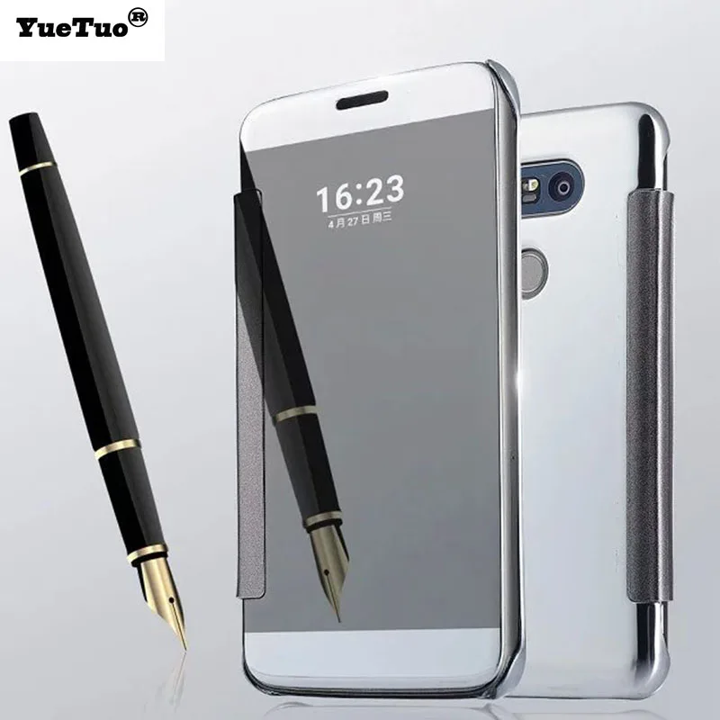 

YueTuo luxury original case for lg g5 g 5 lg5 G6 LG6 mirror pu leather smart view window flip plating rose gold cover coque etui
