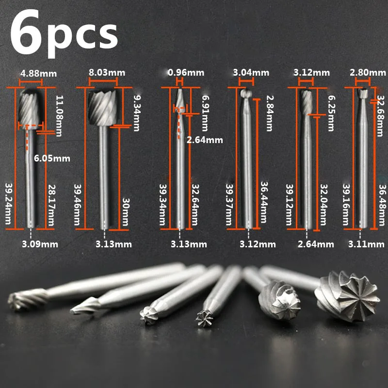 6pcs Dremel Rotary Tools Mini Drill Bit Set Cutting HSS Routing Router Grinding Bits Milling Cutters for Wood Carving Tool 6pcs Dremel Rotary Tools Mini Drill Bit Set Cutting HSS Routing Router Grinding Bits Milling Cutters for Wood Carving Tool