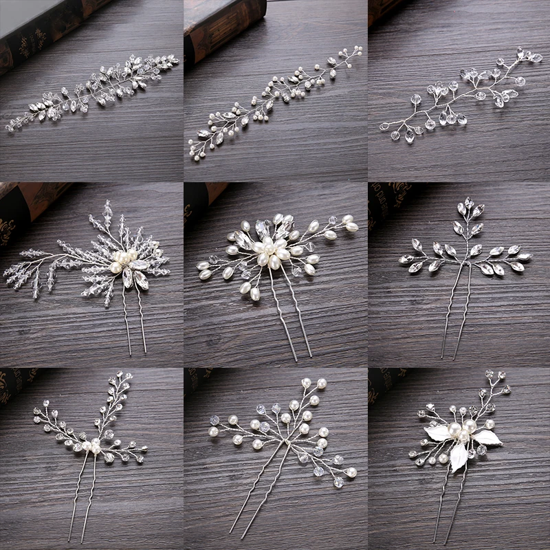 FORSEVEN Wedding font b Crystal b font Pearl Hair pins For Silver Bridal Hair Accessories Fashion
