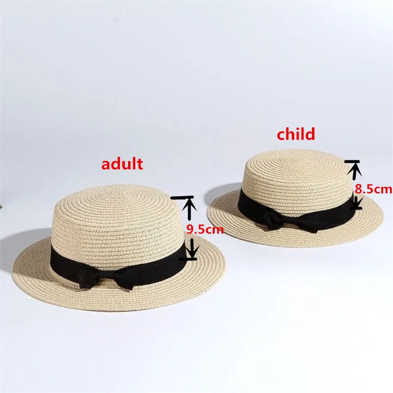 Г., простая летняя пляжная шляпа для родителей и детей, Женская Повседневная Панама, женская брендовая шляпа, плоский бант края, соломенная кепка, шляпа от солнца для девочек - Цвет: beige