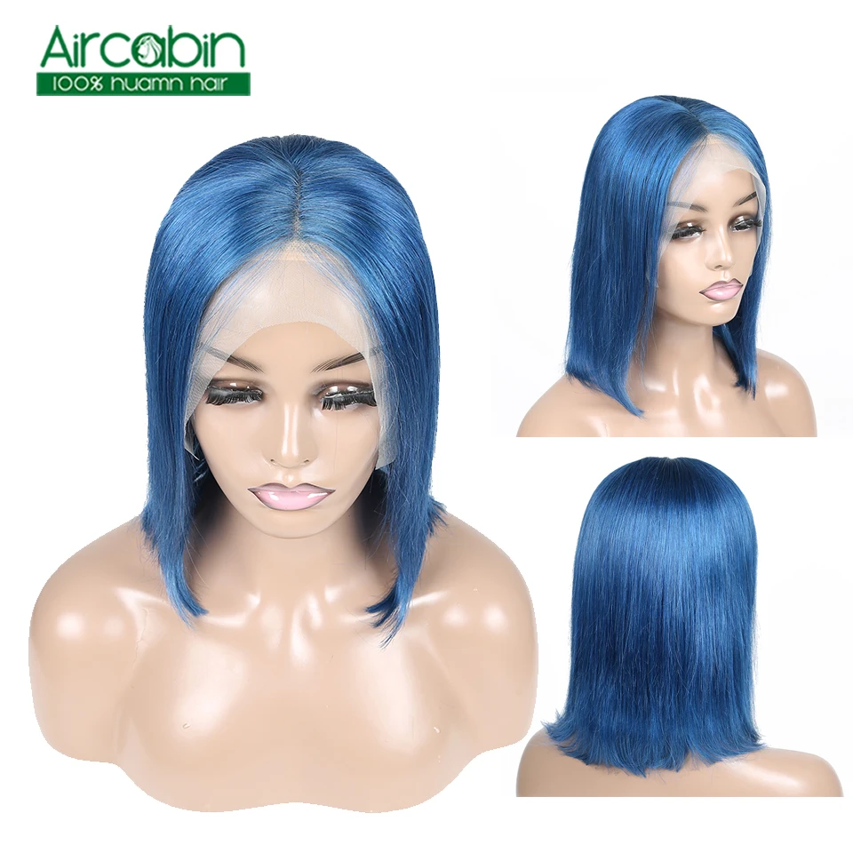 

Short Lace Front Human Hair Wigs Brazilian Straight Bob Natural Wig 13x4 Lace Frontal Wig Colored Human Hair Wigs Blue Wig