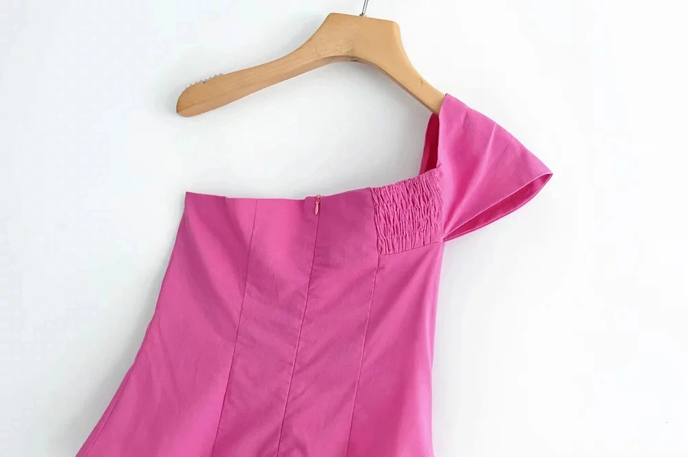 Stylish Women Fuchsia One Shoulder Shirts for Ladies Summer Cotton-Linen Blouse Chic Girls Casual Streetwear Tops femme shirts & tops