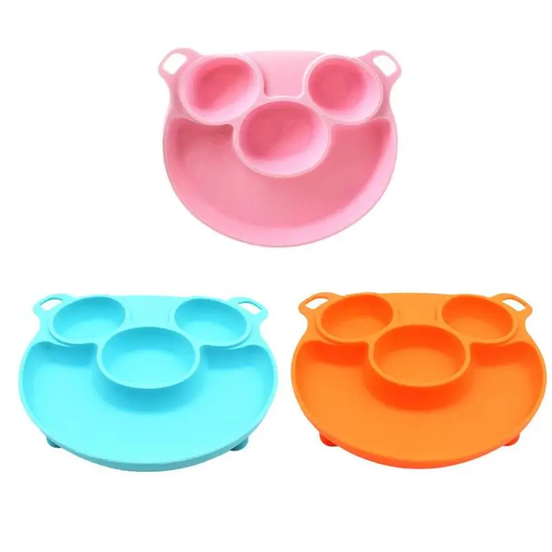 Cute Cartoon Kids Silicone Dinner Plate Suction Baby Feeding Tableware Safe Food Grade Children Dishes Lunch Kids Feeding Bowls