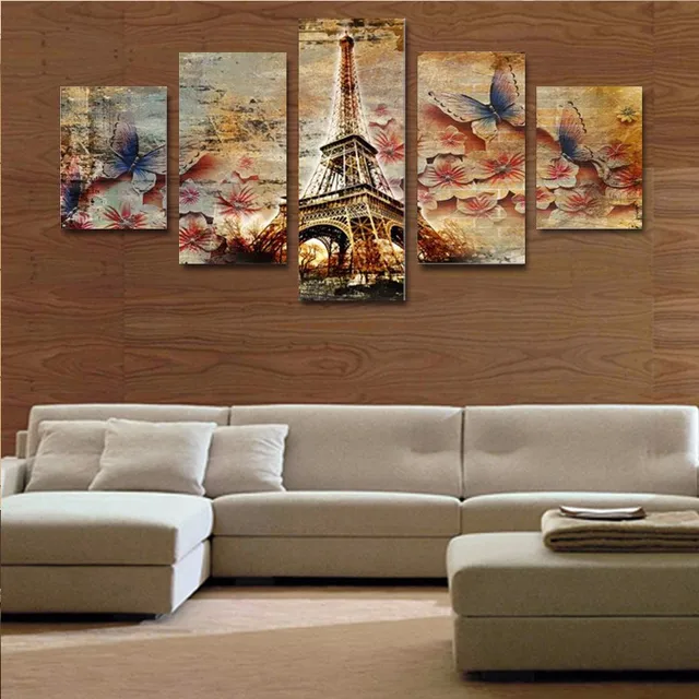 5 Piece Canvas Art Erfly Tower Home Wall Decor Picture 5 Piece Canvas Art Erfly Tower Home Wall Decor Picture Hd Print Painting