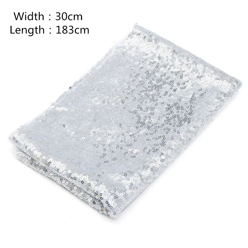 Mayitr 30 x 183 cm Silver Sparkly Sequin Tablecloth Banquet Background Wedding Party