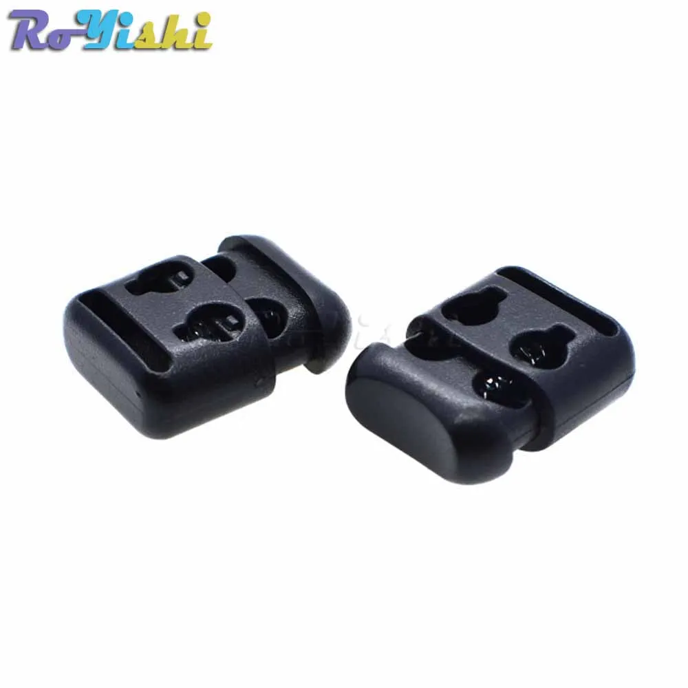 10 шт./упак. 2 отверстие для шнура черные фиксаторы шнура|cord lock stopper|2 hole cord lockcord toggles |