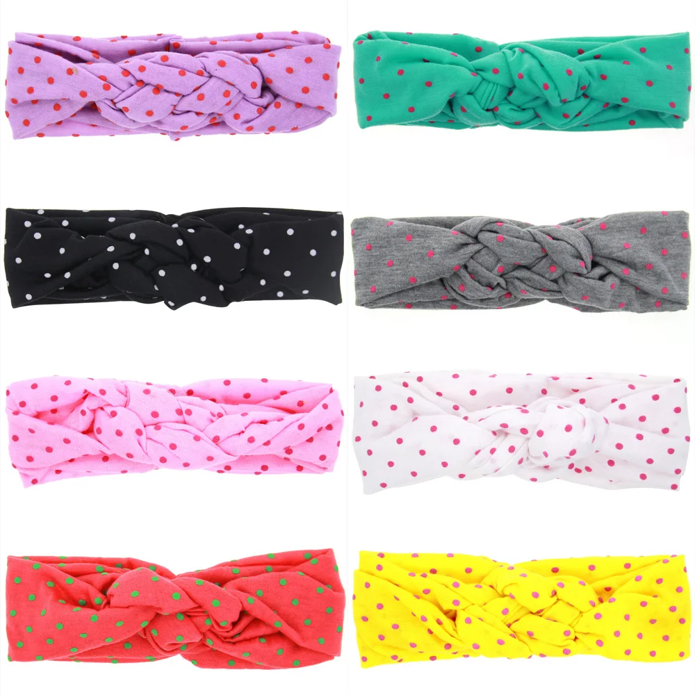 

50pcs girl weave Cross knot polka dot Turban stretchy Hair bands Head Wrap Twisted Headbands Bandana FD6596