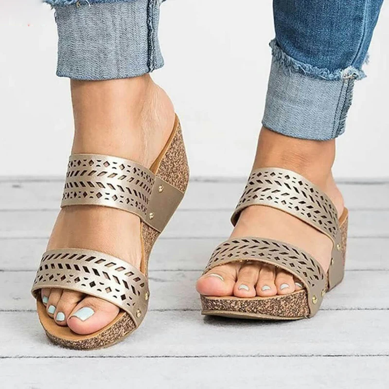 

Tangnest New Wedges Slides Summer Slippers Women Platform Sandals High Heels Casual Pumps Ladies Shoes Plus Size 35-43 XWT1760