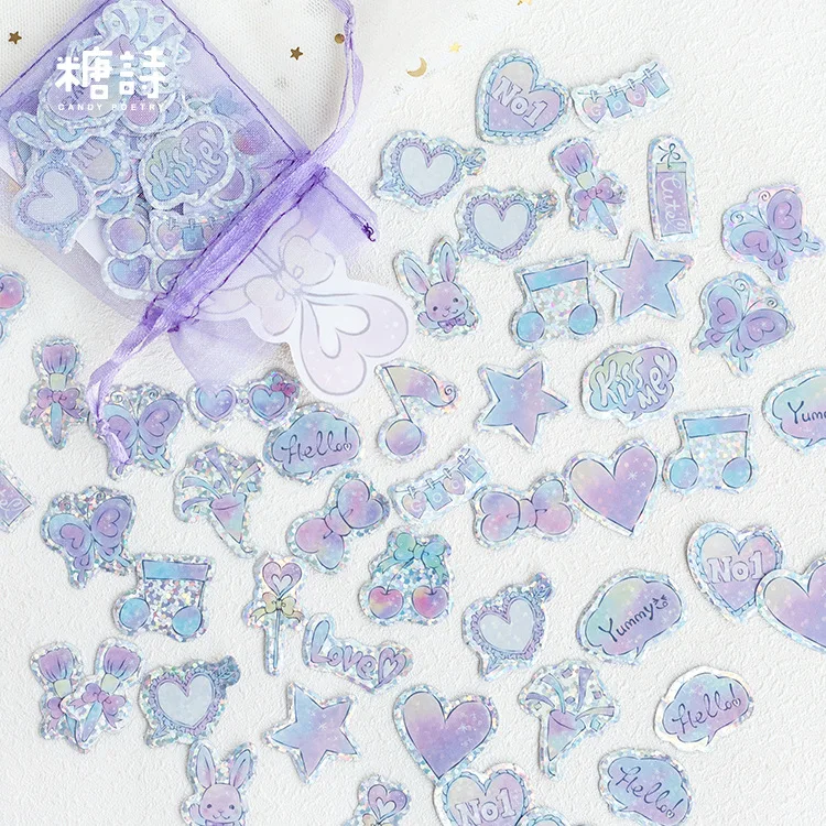 

100 pcs/pack Girl powder Organza Bag Decorative PVC Stickers Adhesive laser Stickers DIY Decoration Craft Scrapbooking Stickers