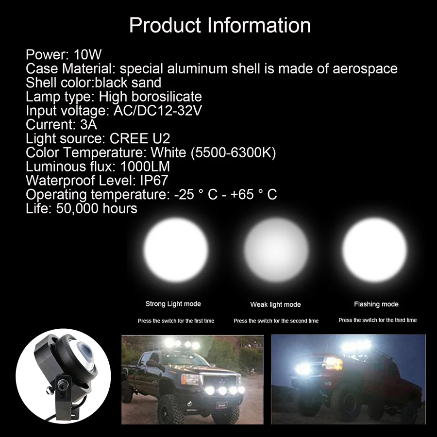 GEETANS бег светильник 2 шт 10W 12V 24V светодиодный автомобильный противотуманный