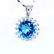 10 мм Большой Натуральный топаз кулон ожерелье стерлингового серебра 925 для женщин Chirstmas подарок ювелирных изделий партии Синий Gem Jewelry