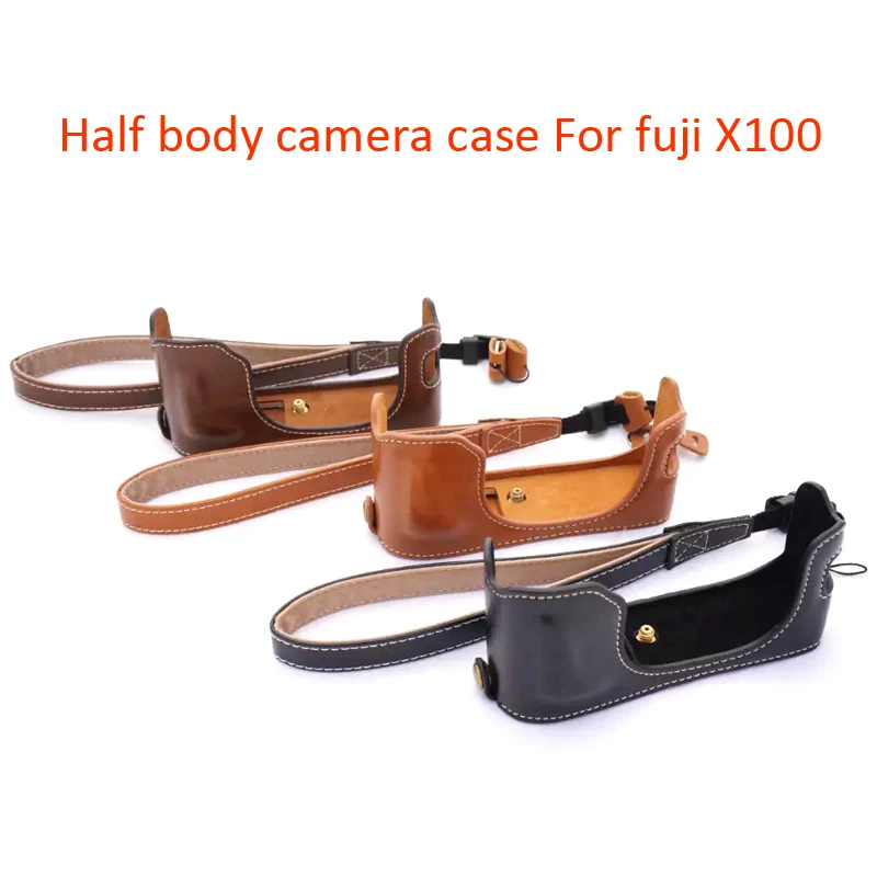 Из искусственной кожи Камера сумка Обложка с запястье ремешок удобно половина тела Камера Защитный чехол для Fuji X100