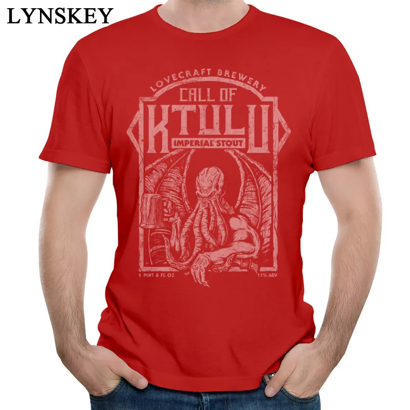 Футболка с надписью «Call Of Cthulhu», футболка с изображением осьминога пива, мужская летняя одежда, футболки с монстрами, черные топы, винтажные футболки, хлопковая уличная одежда - Цвет: Красный