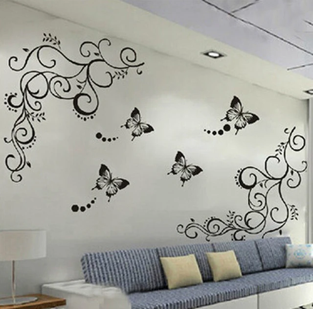 3d lowest price calssic black butterfly flower wall sticker home