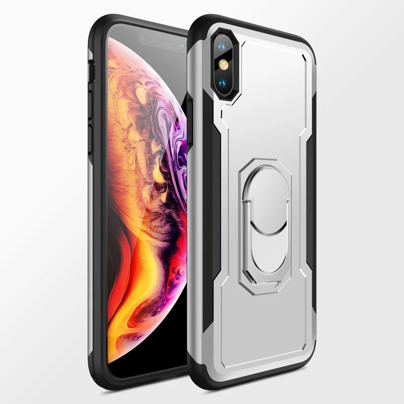 Luxury Magnetic Ring Stand Case For iPhone X/7/6/6S/8Plus Plastic Full Cover Shell with Car Holder Phone Case