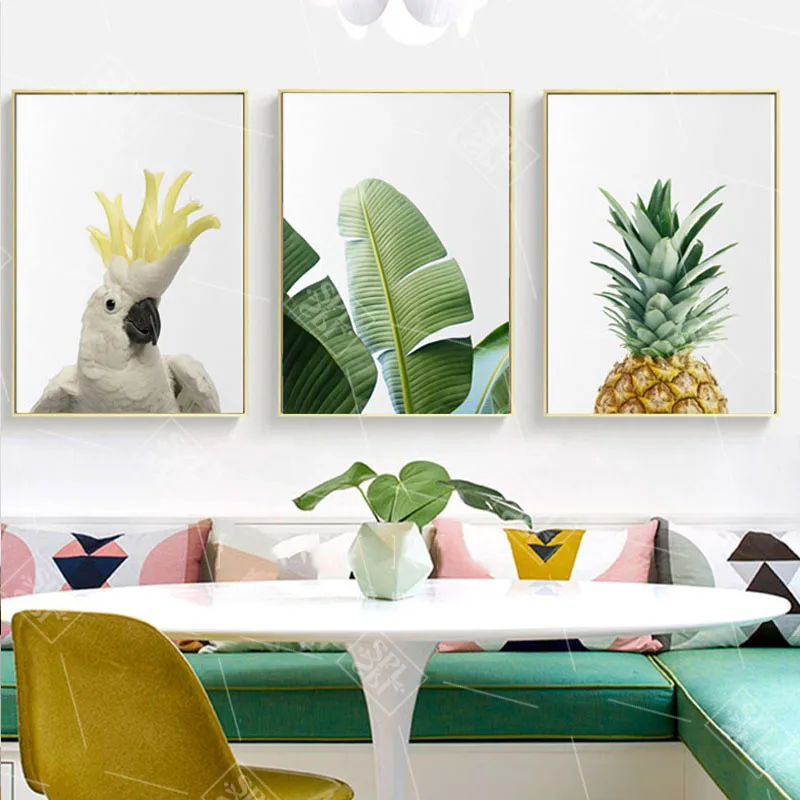 

Tropical Wall Art Canvas Painting Pineapple Posters and Prints Green Banana Leaf Pictures for Living Room Kitchen Decor No Frame