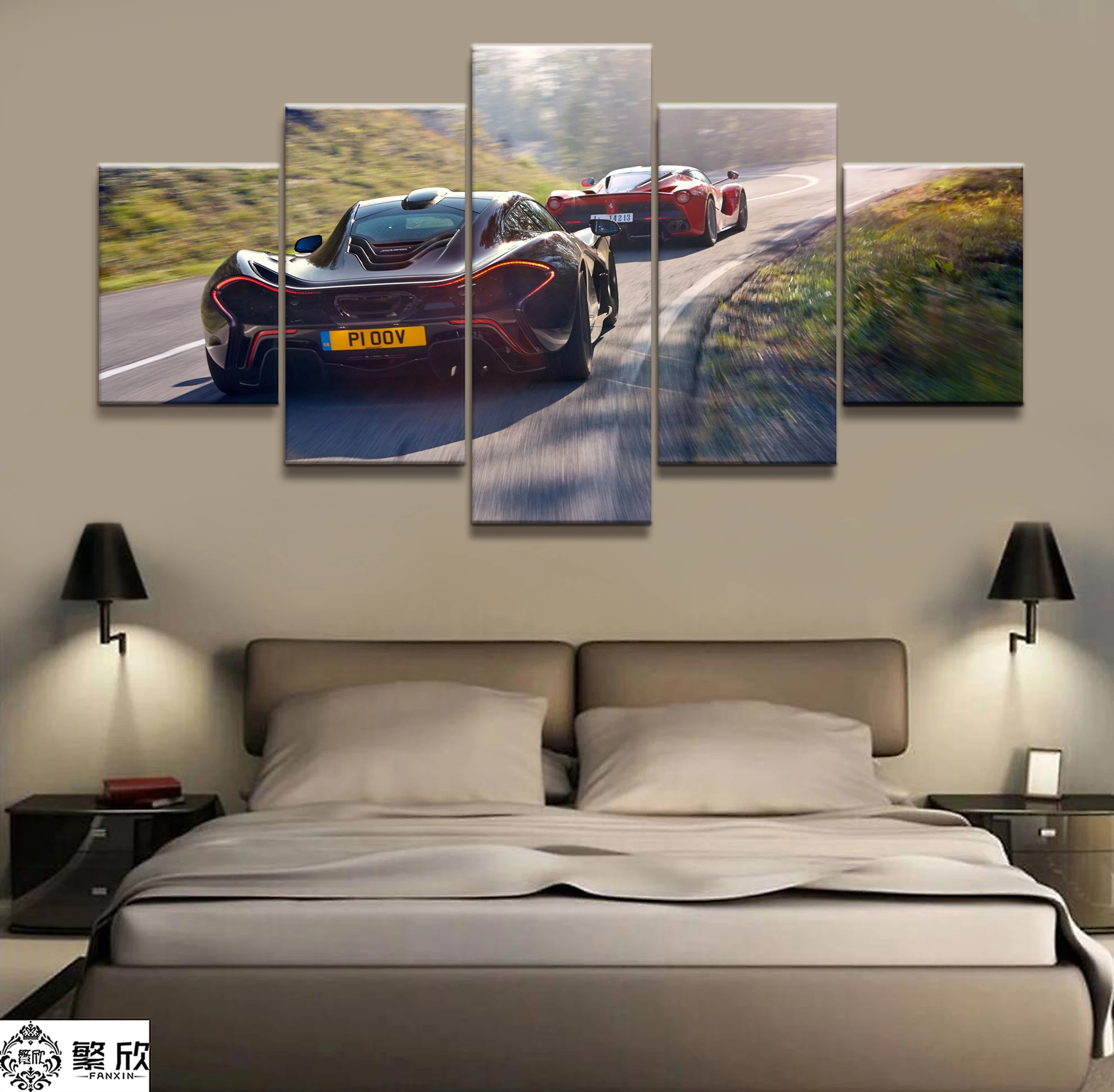 

5 Pieces P1 and Laferrari Car Poster Modern Wall Art Decorative Modular Framework Picture Canvas HD Printed One Set Painting