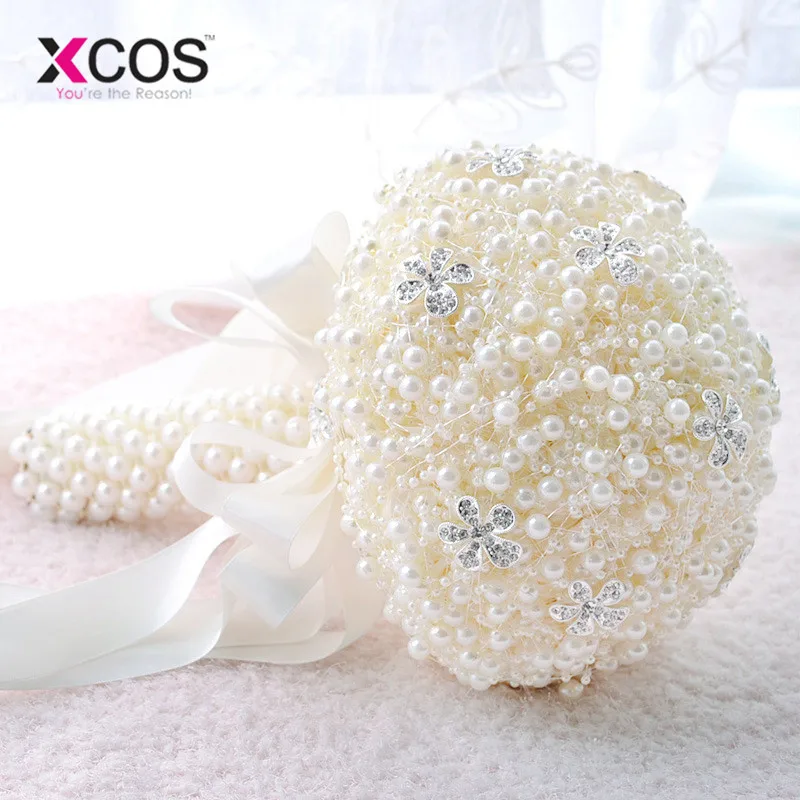 XCOS лучшая цена белый букет с жемчугом цвета слоновой кости Свадебный букет de mariage Свадебный букет s жемчужные цветы buque de noiva