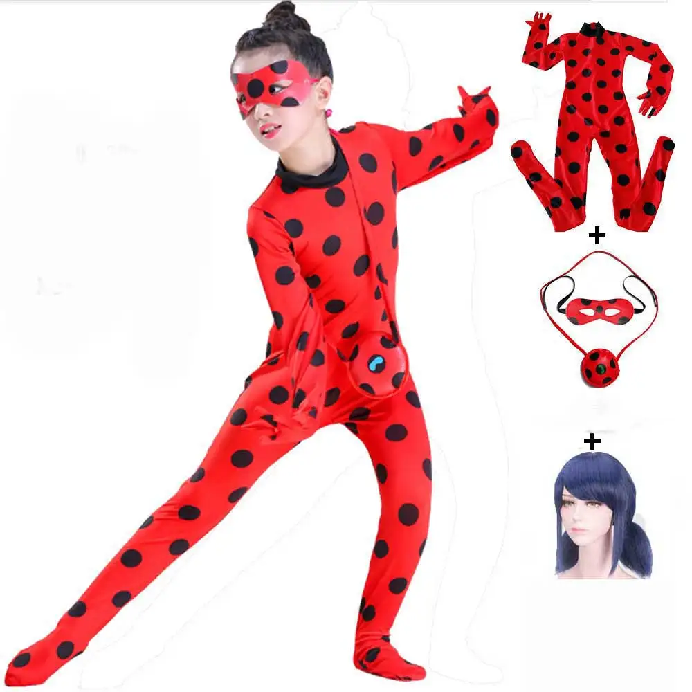 

Kids Costume Red Jumpsuit Waist Bag Mask Little Beetle Suit Girl Catboy Cosplay