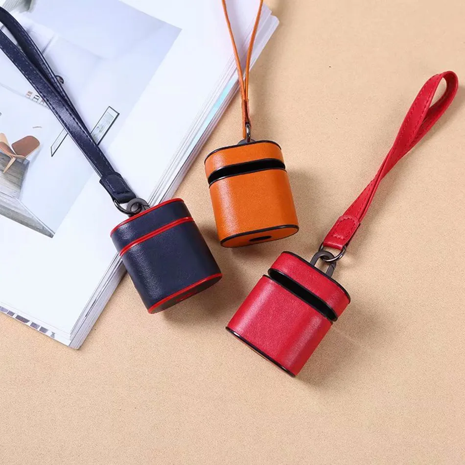 Чехол для наушников Airpods 2 кожаный чехол зарядки с ручным ремешком роскошный