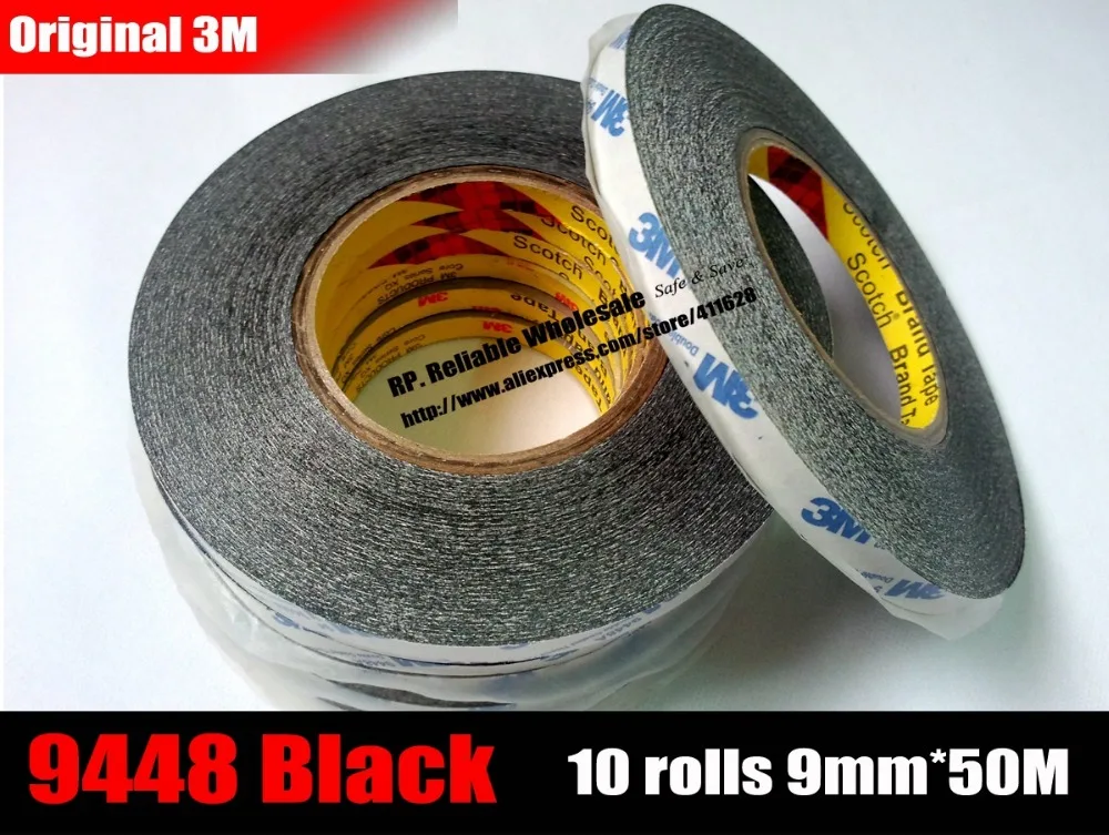 10 rolls (9mm* 50 meters) 3M High Bond Black Glue Adhesive Tape for