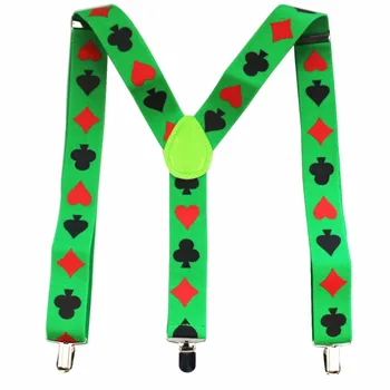 

Winfox New 3.5cm Wide Adjustable Y Back Green Poker Suspenders For Men Male