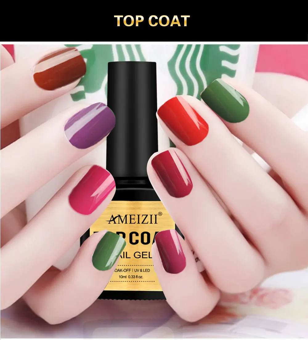 Ameizii Топ Base Coat Soak Off УФ гель лак для ногтей светодиодный грунтовка для ногтей Builder гелиевый лак для ногтей прозрачная; Нейл-арт лак