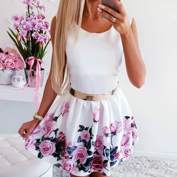 

Women's Floral Sleeveless OL A-line Dress Sundress Summer Party Beach Retro Short Dress