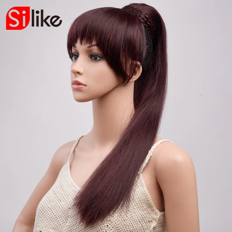 

Silike Long Straight Ponytail Clip In Pony Tail Synthetic Hair Extension Extensions Wrap on Hair Pieces Fake Ponytail