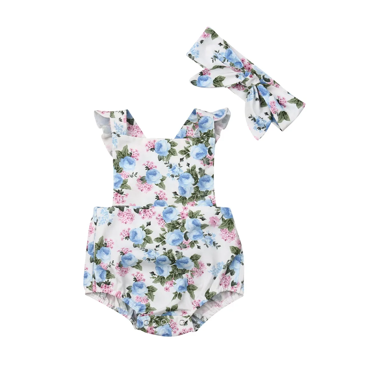 

New Kids Baby Girls Flower Bodysuit Jumpsuit Headband Outfits Set