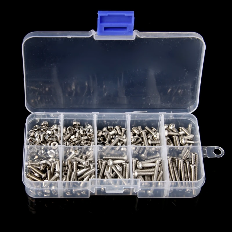 

340Pcs M3 3mm Stainless Steel Button Head Allen Bolts Screws Nuts Assortment Kit Drop Ship 11