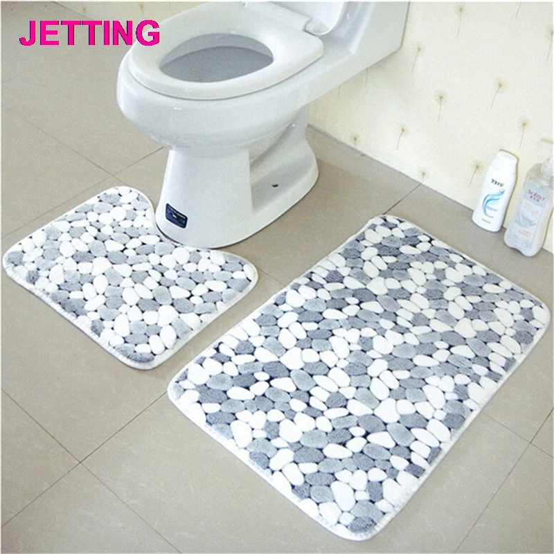 

2pcs Cotton Pebble shape Absorbent Soft Bath Pedestal Mat Toilet Non Slip Floor Rugs Sets Washable Sanitary Ware Suite