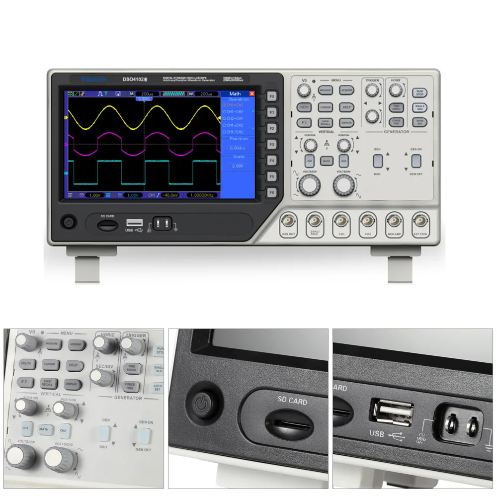 

Hantek DSO4102S Digital Multimeter Oscilloscope USB 100MHz 2 Channels 7" 64K TFT Arbitrary Waveform Osciloscopio Logic Analyzer