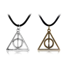 Popular Movie HP Deathly Hallows Pendant Necklace 2 Colors Alloy Trendy Jewelry Long Chain Triangle Collar Drop Shipping elegant triangle alloy shirt collar tips necklace silver
