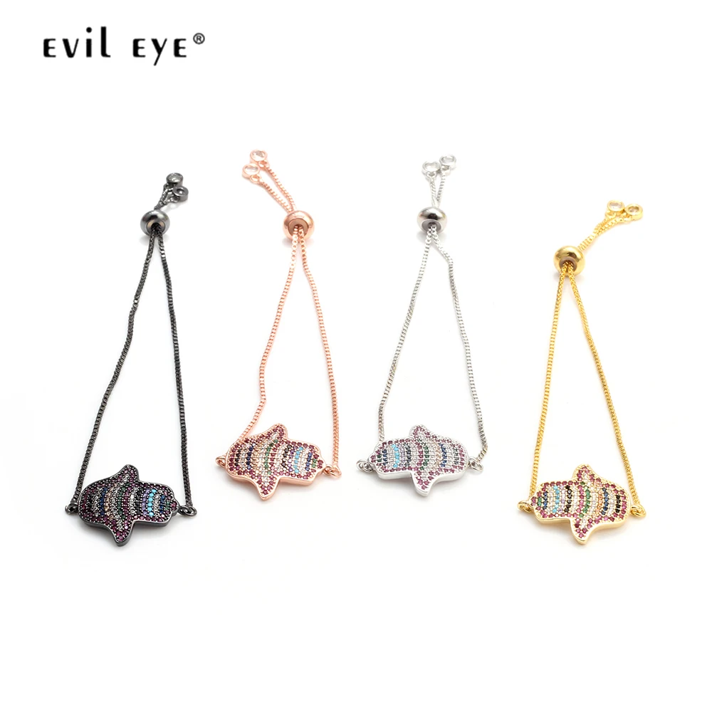 

EVIL EYE Hamsa Bracelet Multicolor Zircon Charm Bracelet Adjustable Rose Gold Silver Color Chain Jewelry for Women Female EY6312