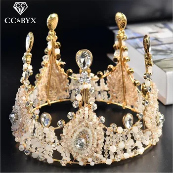 

CC tiaras and crowns hairbands luxury wedding hair accessories for bridal crystal gold-color beads jewelry bijoux shinning HG109