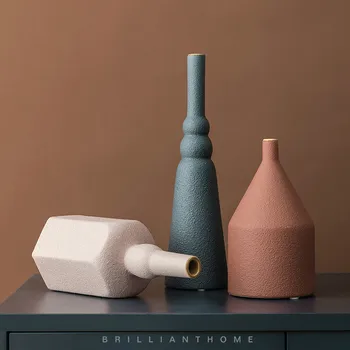 

Simple Nordic Ceramic Vase Matte Solid Morandi Color Green Plant Flower Vase Container for Home Office Living Room Tabletop Deco