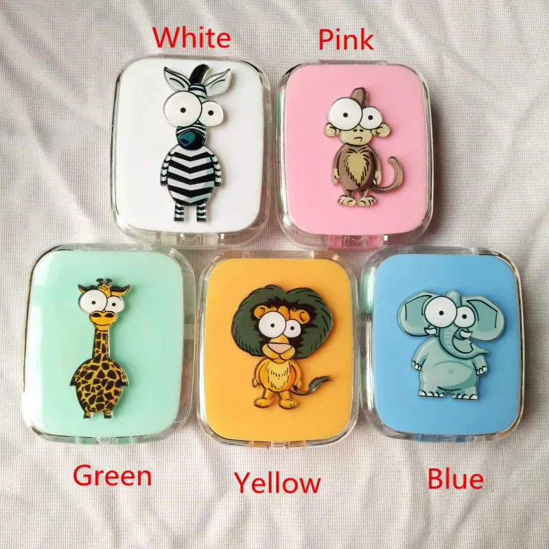 

LIUSVENTINA DIY Acrylic Cute Forest Grassland Animals Contact Lens Case with Mirror Box Container for Color Lenses Gift for Kids