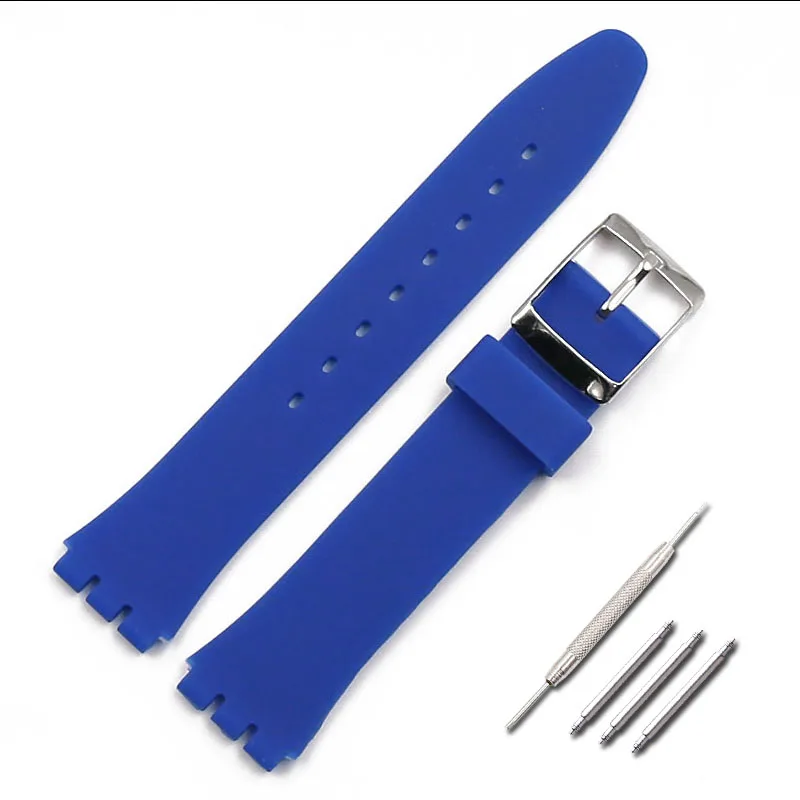 Аксессуары для часов Пряжка 17 мм 19 мм силиконовый ремешок для мужчин Swatch waterproof водонепроницаемый ремешок для часов - Цвет ремешка: Navy blue