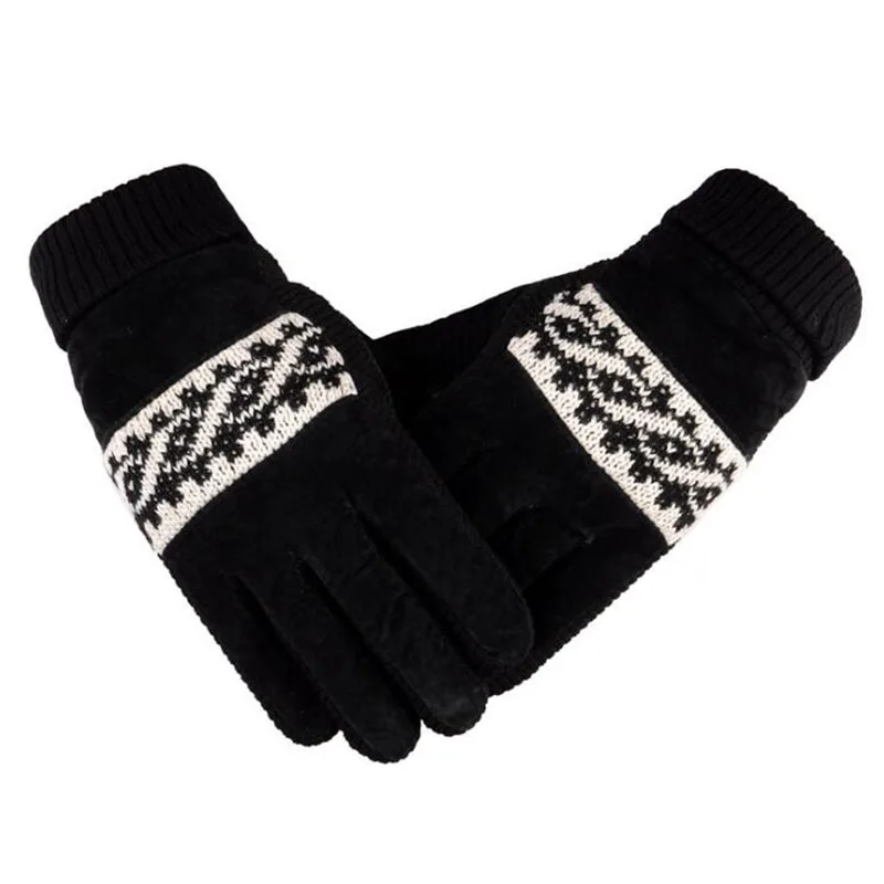 2018 Winter Men's Warm Genuine Leather Gloves for Men Outdoor Sport Riding Gloves Male Black Warm Gloves Mittens Knitted Guantes