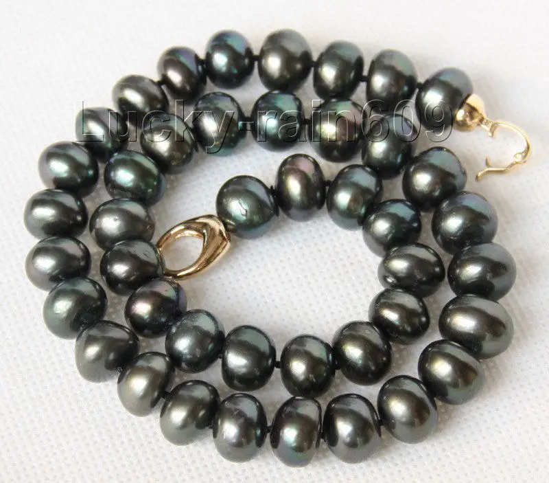 

FREE shipping>>>>>>Genuine natural 17" 12mm peacock black FW pearls necklace e2131 new